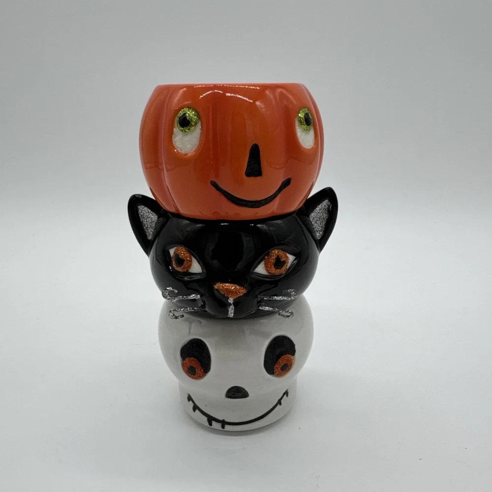 Hallmark Halloween Tea Light Votives Jack O'Lantern Skull Black Cat Candles Set